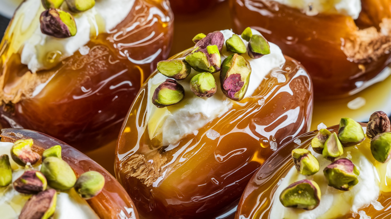 Goat Cheese Stuffed Dates with Pistachios and Honey