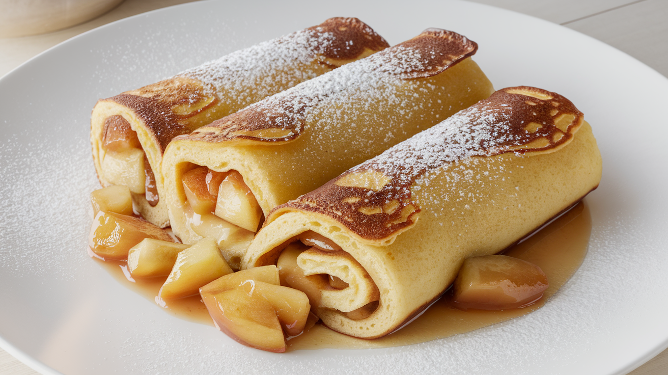 German Rollpfannkuchen Pancakes with Apple Compote