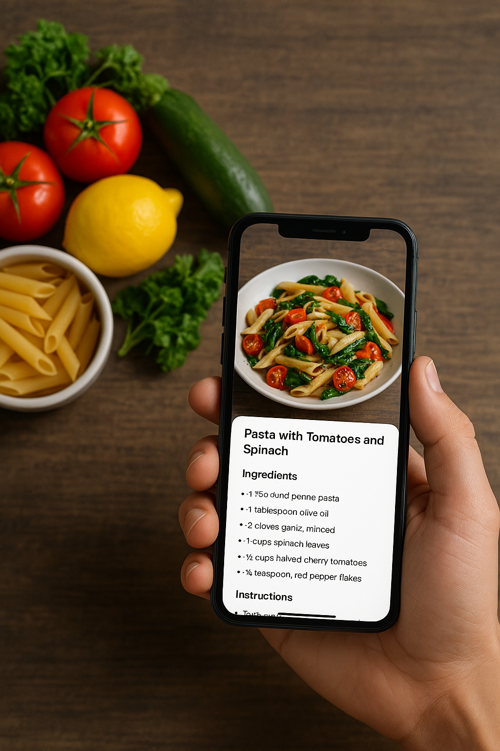 Recipe creation demo showing ingredients being transformed into a recipe
